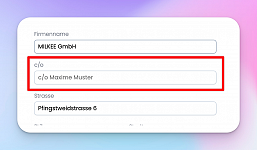 Längere Adresse (c/o) bei Unternehmenseinstellung eintragen